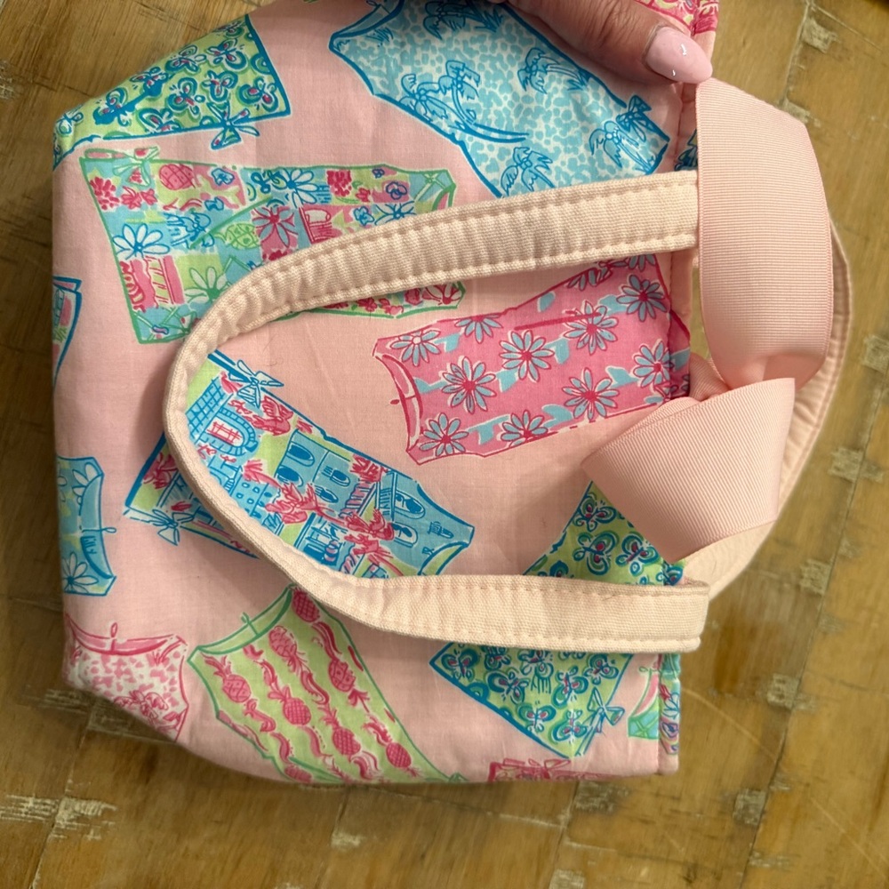 Pink Printed Mini Tote with Bow Accent